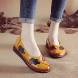 Zingj New Leisure Flat-Soled Mother Shoes Leather Soft Soles Middle-Aged And Elderly Women's Shoes National Style Comfortable Large Size Women's Singles
