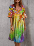 Floral Dresses Summer Vintage Sundress Female Beach Dress Half Sleeve Polka Dot Striped Women Boho Sexy Dress