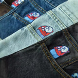 Year's Popular Style Y2K Street Boy Jeans Hip-Hop Cartoon Embroidered Blue