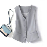 Zingj V-Neck Small Suit Vest Female Outside With Vintage Short Fold Wear Stylish Vest Horse Jacket Sleeveless Vest