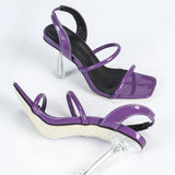 Square Head Patent Transparent 9CM Crystal Heel With Fine Heel High-Size
