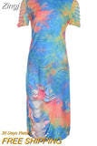Women Tie Dye Sports Clothing Sets Lady Pullover Short Sleeve O Neck T Shirt Top + High Waist Knee Length