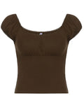 y2k Brown Crop Top Frill Cute Short Sleeve T Shirt O Neck Basic Harajuku Casual Tee Women Summer Chic Tshirt Retro