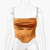 Multi-Layer Diamonds Strap Tank Tops For Women Sexy Backless Clubwear Camisole Satin Lace Up Slim Top Bodycon
