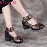 2021 Spring Autumn New Retro Genuine Leather Platform Shoes Women's Pumps High Heel Soft Bottom Shoes Women