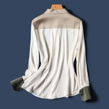 Up Office Silk Blouse Fashion Women Three-color Patchwork Silk Shirt Mulberry Lady Long Sleeve Tops Elegant Clothes