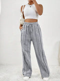 Women's Casual Fashion Pants Draw Rope Vertical Striped Straight Sweatpants