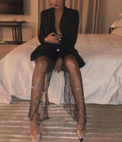 Crystal Diamond Shiny Women Pants Summer New Fashion Hollow Out Fishnet Wide Leg Trousers Sexy See Through Beach