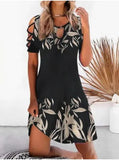 Women Floral Print Party Dresses Sexy Summer Short Sleeve O-Neck Mini Dress For Ladies Hollow Out Design Elegant Dress