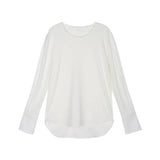 Spring And Autumn White T-Shirt Women's Medium And Long Style Spliced Shirt Sleeves Pure Cotton Loose Long-Sleeved T-Shirt Bottomed