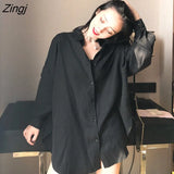 Women Chic Harajuku Loose Cool Zebra-printed Unisex Female Clothes Buttons Turn-down Collar Vintage Trendy All-match