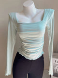 Neck Pleated Long Sleeved Slim Top Women Pure Desire Double Layer Thin Undershirt Hotsweet Korean Fashion Spring