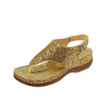 Zingj Sandals Summer New Thick Slope Heel Sandals Clasp Leisure Sequins Retro Large-Size
