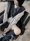 Black Leather Vest Women Chic Irregular Design Biker Leather Vest Fashion Trend Loose Thin Pockets Sleeveless