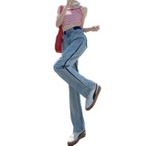 Zingj Leg Jeans Female High Waist Hang Sense Fall 2024 New Niche Design Feel Loose Straight Tube Pants-Outfit