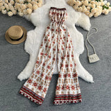 Zingj Net Red With Floral Jumpsuit Sexy Wood Ear A Word Shoulder Thin Vacation Trip Pat Wide Leg