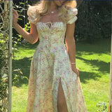 New Women's French Floral Dress Lady Open Fork Big Swing Hanging Dress Dress