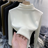 Velvet Half-High Collar Bottomed Blouse In Autumn And Winter With A Tight Middle Collar White T-Shirt And Velvet Polished