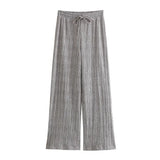 New Collar Sleeveless Blouse Wide-Leg Casual Trousers Silk Satin