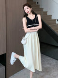 Zingj Style Soft Wind Spliced Zipper Sleeveless Striped Dress A Woman's Summer Waist Shows A Thin, Large Pendulum Vest