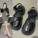 Zingj Sandals With Thick Soles Of Muffins Women's 2024 Summer New French Retro Hollowed-Out Words With Buckle Roman