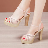 Heels, Thick Heels, Fashionable Sandals, Women's New Thick-Soled Waterproof Platform Size Open-Toed Sandals In Summer