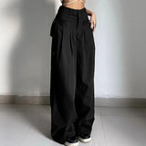 Summer New Spice Girls Fashion Retro Street Loose Low-Waisted Solid Color Woven