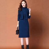 2025 Laziness Temperament Personality Knitted Sweater Women's Cardigan Jacket Over Knee Dress Set Women's