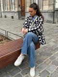 Women's Fashion Printed Quilted Thin Coat Spring Casual Loose Long Sleeved Single Breasted Jackets 2024 New Female