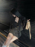 2023 Autumn Turn Down Collar Short Blazer Coat Sleeveless Slim Strapless Sexy Playsuits Belt Two Piece Set Women Solid