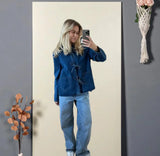 Zingj Fashion Casual Temperament Lace-Up Denim Long Pocket Standing Collar