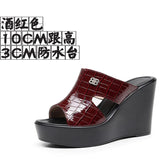 Leather Slope And Slippers Women Wearing Fashion Pine Cake Thick Bottom Fitting Room A Word Drag Anti-Slip High And Cow Skin Cold