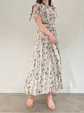 Japanese New Style Two Wear Women Vestidos 2022 Spring Robes Off Shoulder Drawstring Slim Waist Print Pleated