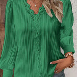 Zingj Wise Style Autumn Long Sleeve V Collar Lace Splicing