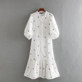 2024 New Simple And Generous Embroidered Flower Medium-Length Dress