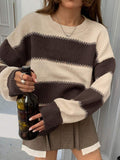 Wind Stripe Bumpy Long-Sleeved Knitted Shirt Women's Autumn Collar Collar Temperament Top