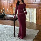 Summer New Round Neck Long Sleeve Mesh Perspective Exposed Waist Top With Hot Girl