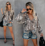 V Neck summer printed Flora lace Up chiffon blouse Ladies Long Sleeve Shirts blusas mujer de moda