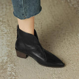 Zingj New Pointed Brown Vintage Martens Women's British Style V Mouth Ankle Boots Women's Thick Heel Short