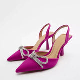 ZAR 2022 Summer Leopard Pumps for Women Fashion Ponited Toe Rhinestone Interchangeable Strap Party Heels Feminine Vintage