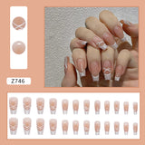 Zingj Pure Desire Blush Nail White French Striped Ballet Shoes Fake Nail Pearl Diamond Beautiful Nail