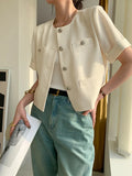 Summer Small Fragrance Short Sleeve Jacket Women's Korean Fashion Casual Single-Breasted Cardigan Outerwear Chaqueta