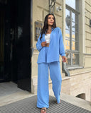 Zingj New Autumn Solid Color Lapel Long Sleeve Shirt Jacket Casual Pants