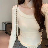 U-Collar Long-Sleeved T-Shirt Women's New Autumn Design Style Underneath A Slim And Slim
