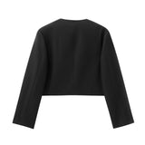 New Leisure Button Decoration Round Collar Short Coat