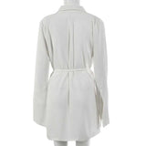 Satin V-Neck Shirt Dress Women Autumn Winter Flare Sleeve Lace Up Mini Dresses Elegant Ladies Party