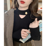 Zingj Machine Hollow Out Bottom Sweater Female Winter 2023 New Fat Sister Age Reduction Show Thin Simple Wind Knit