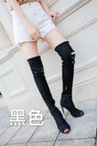 Zingj 2017 New Fish Mouth Cow Carefully Follow The Knee Boots With The Same Thin Leg Elastic Sandals In Size- Outfit
