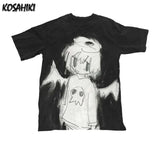 Harajuku Cartoon Dark Angel Print Tshirts Women Kawaii Y2k Aesthetic Black Tees Grunge Casual Loose E-girl T-Shirt