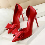 Zingj Korean Version Of Fashion Delicate Sweet Bow High Heels Fine Heel High Heel Shallow Mouth Tip